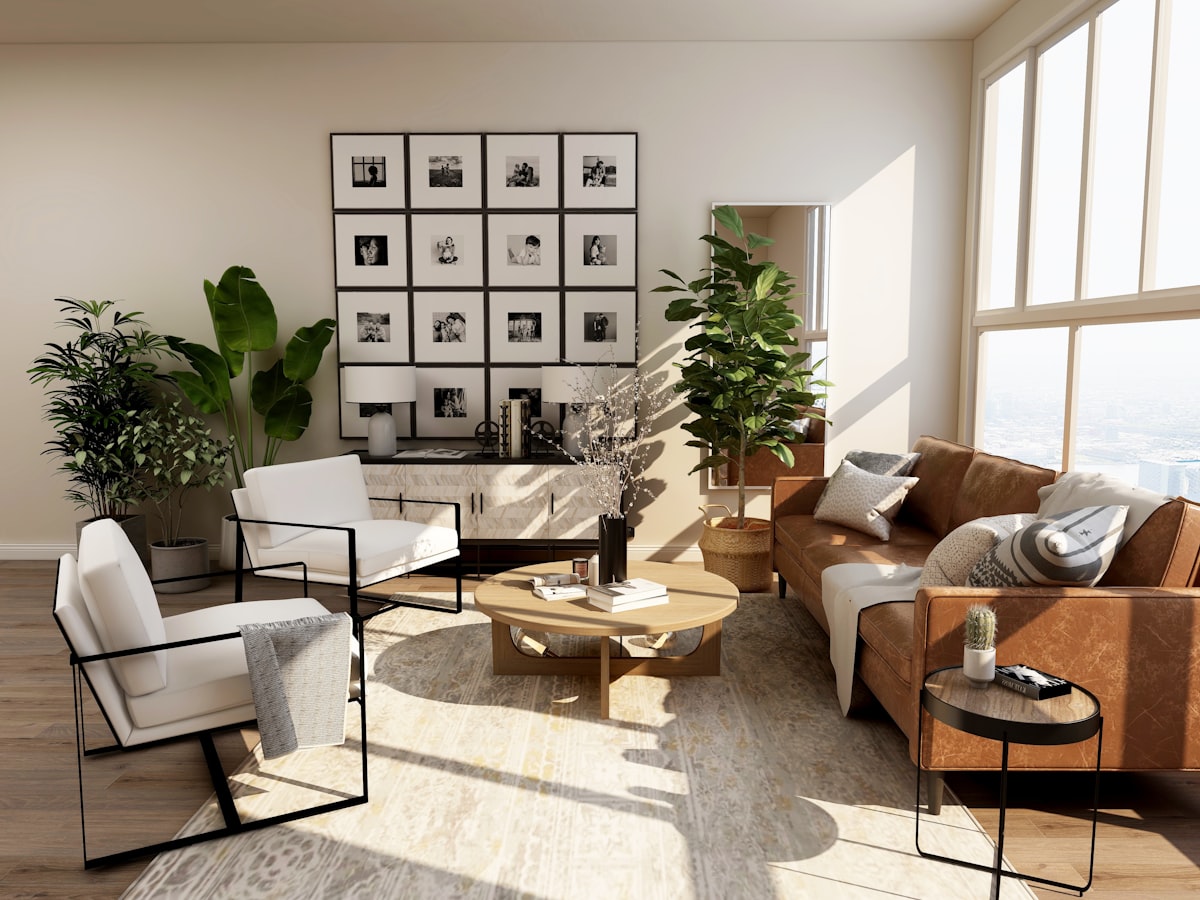 Bright living room with finished flooring